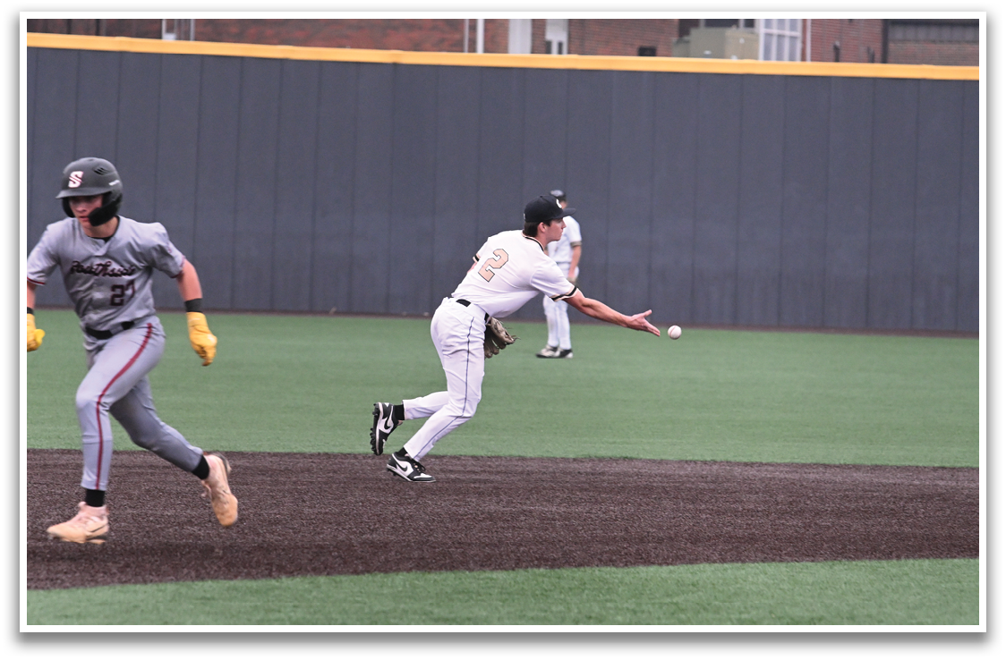 Two baseball players are running on the field, one of them is trying to catch a ball. AI generated content