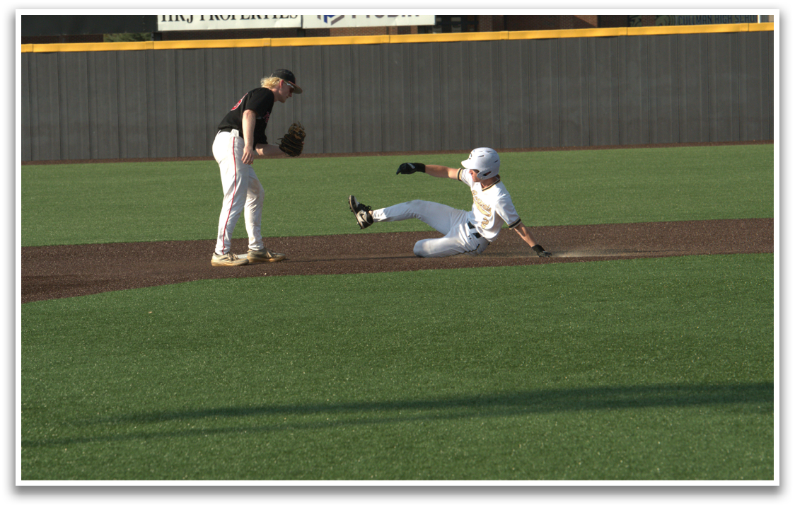 Two baseball players on a field, one sliding into a base while the other tries to catch the ball. AI generated content