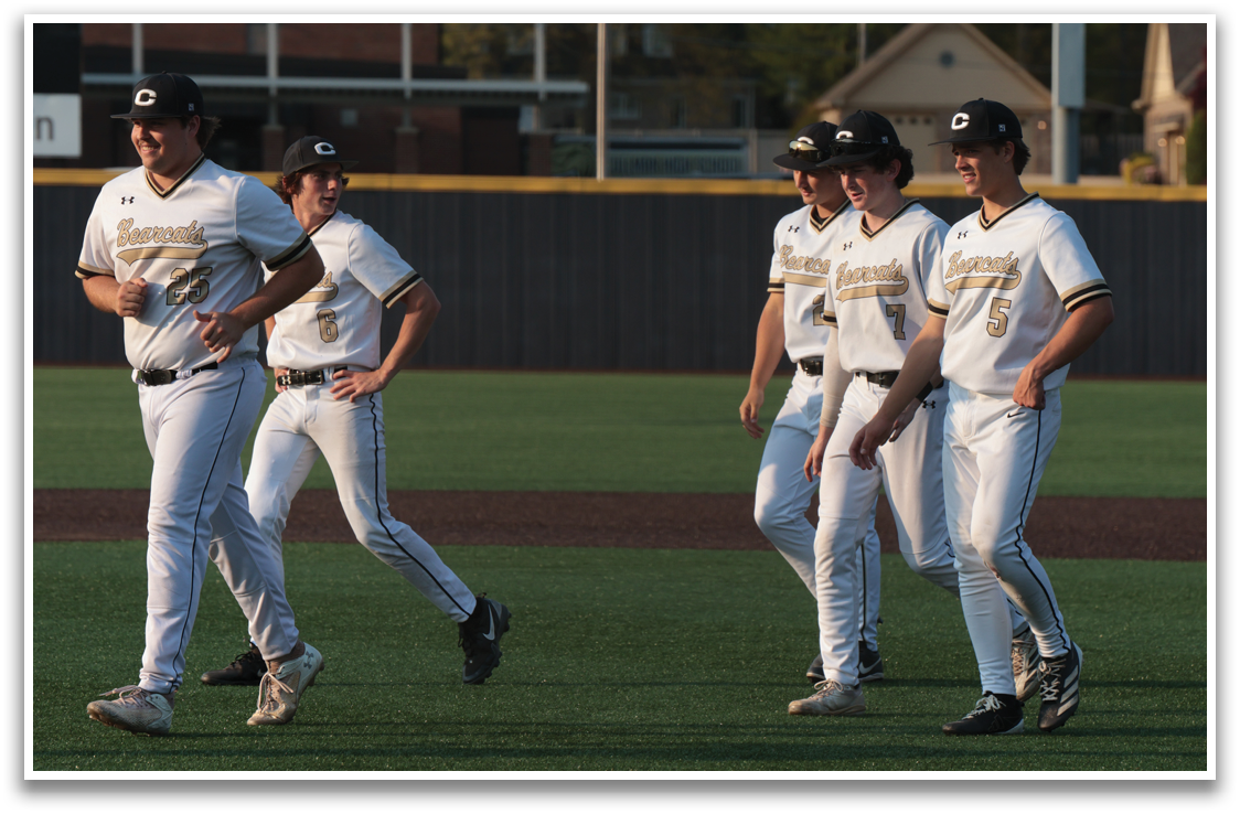 Three baseball players walking on a field. AI generated content