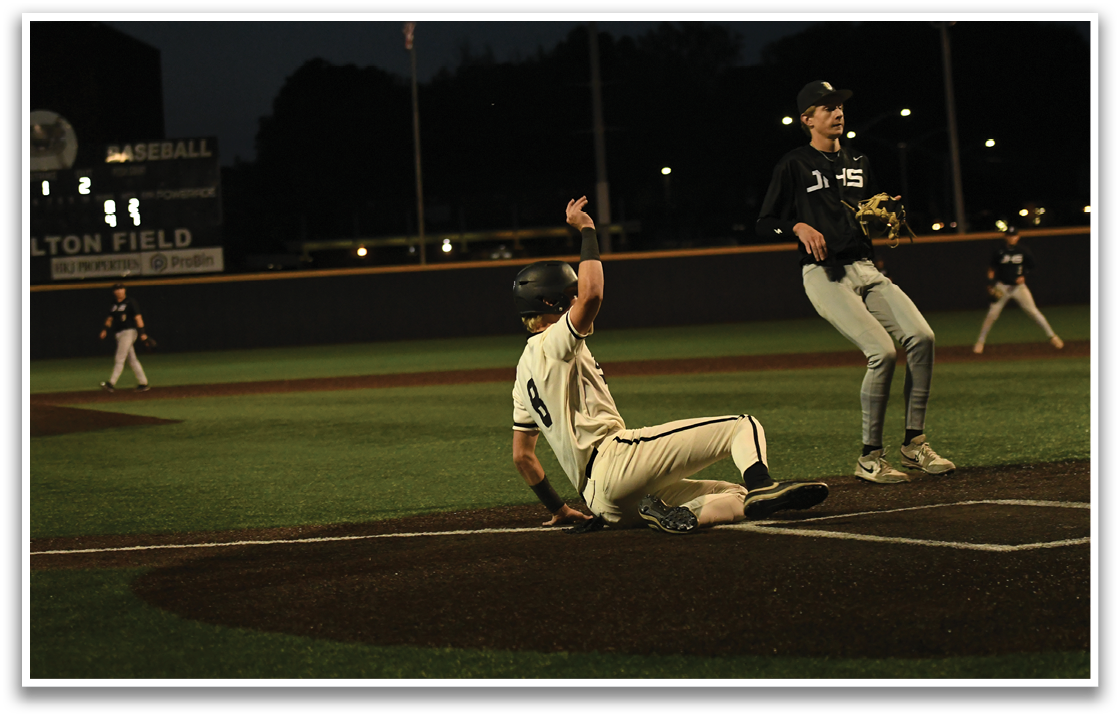 A baseball player slides into home plate while another player tries to catch the ball. AI generated content