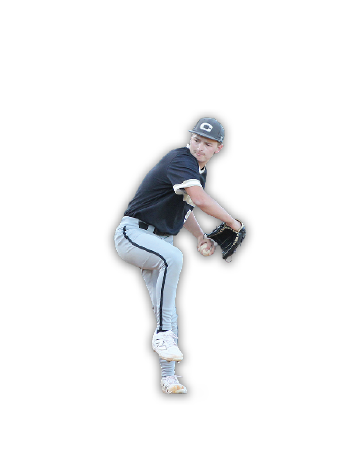 A man wearing a black shirt and grey pants is in the process of throwing a baseball. AI generated content