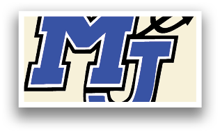 A blue and white logo for MJ. AI generated content