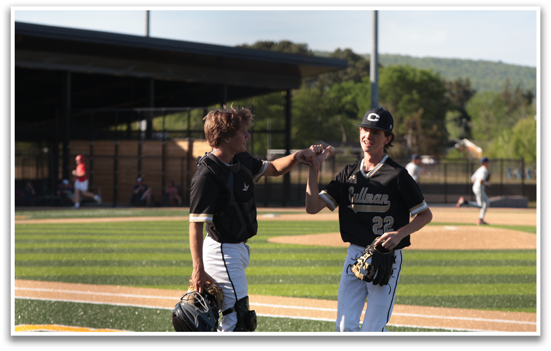 Two baseball players shake hands on the field. AI generated content