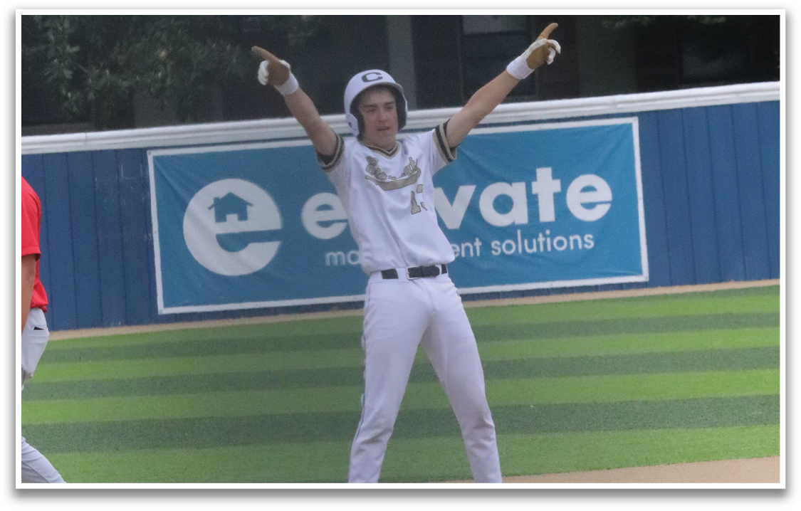 A person wearing a white uniform stands on a baseball field, holding a bat and making a funny face. AI generated content