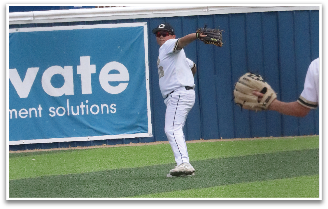 Two men are playing baseball on a field. One man is holding a baseball glove, and the other is holding a baseball bat. They are standing in front of a blue fence. AI generated content