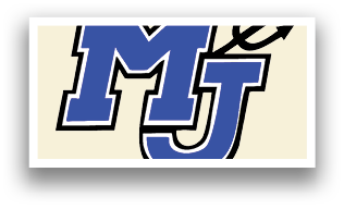 A blue and white logo for MJ. AI generated content