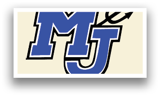A blue and white logo for MJ. AI generated content