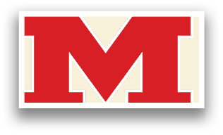 A red and white logo for M. AI generated content