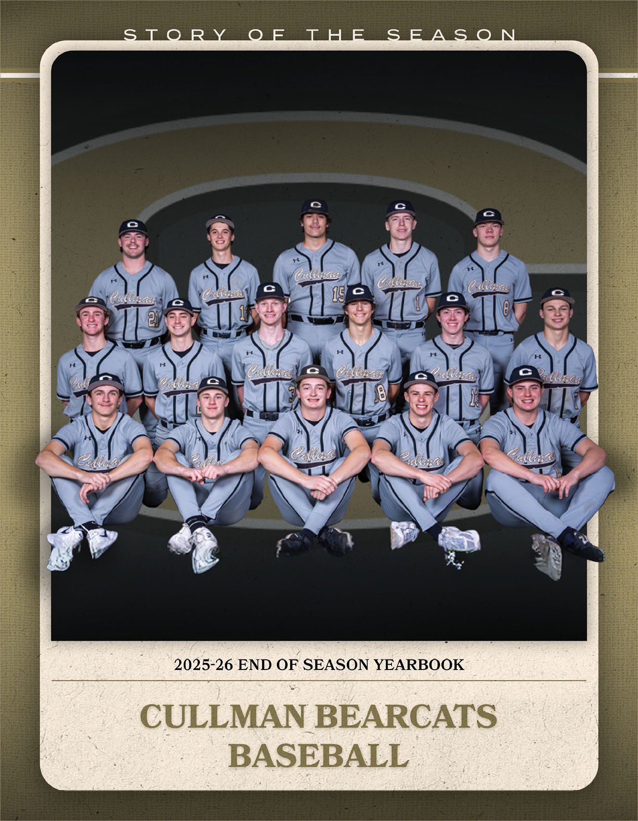 A group of baseball players posing for a picture. Description generated by AI