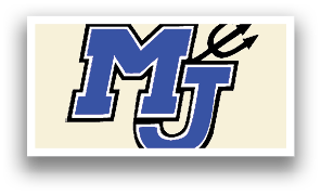 A blue and white logo for MJ. AI generated content