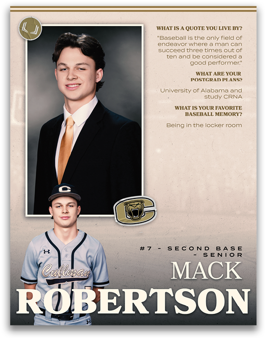 A baseball player named Mack Robertson. Description generated by AI