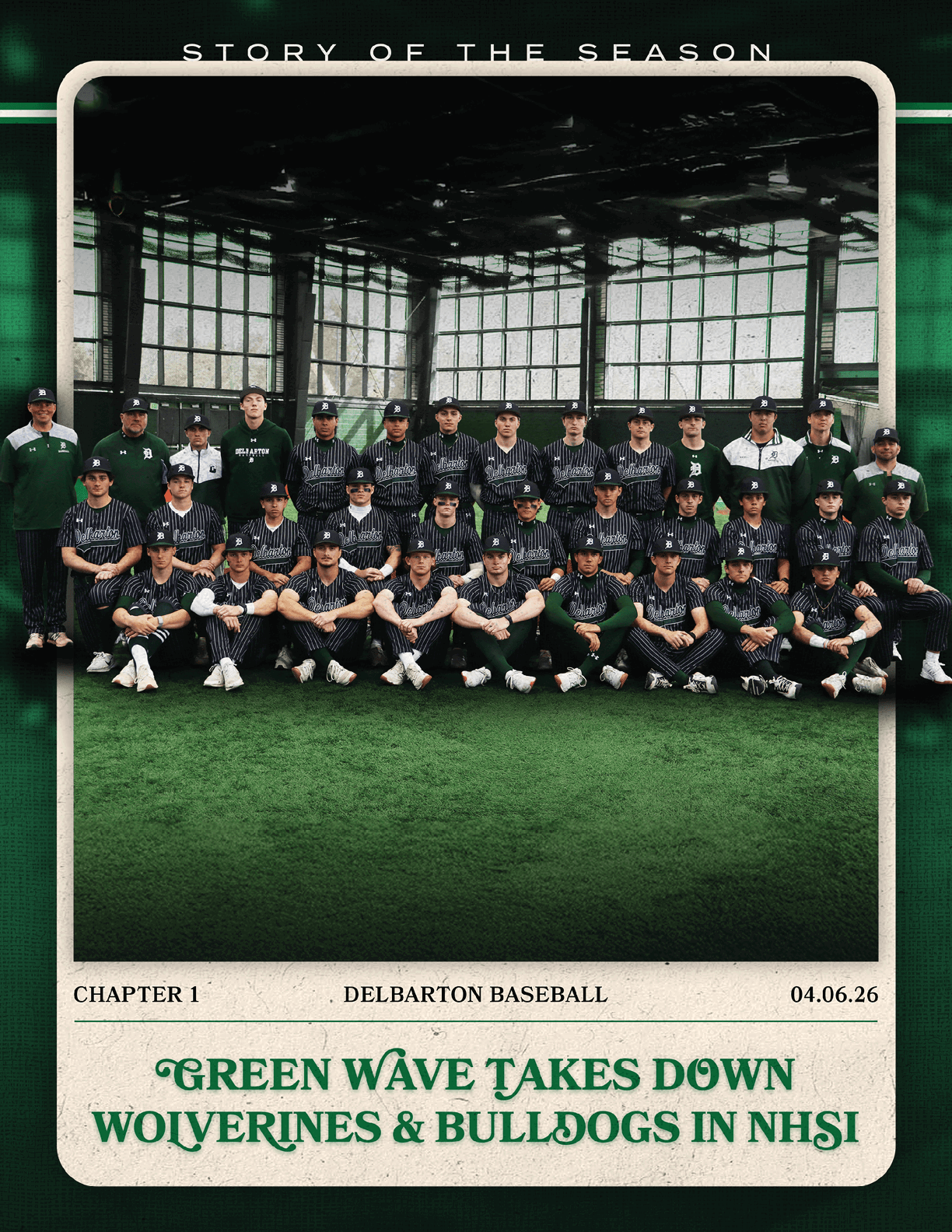 A baseball team posing for a picture. Description generated by AI