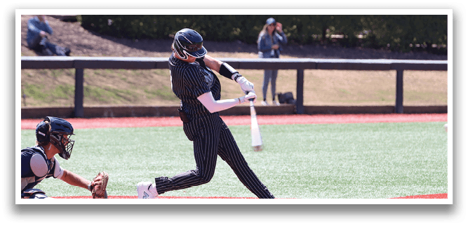 A baseball player is swinging a bat at a ball. Description generated by AI