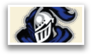 A blue and white logo with a knight's helmet. Description generated by AI