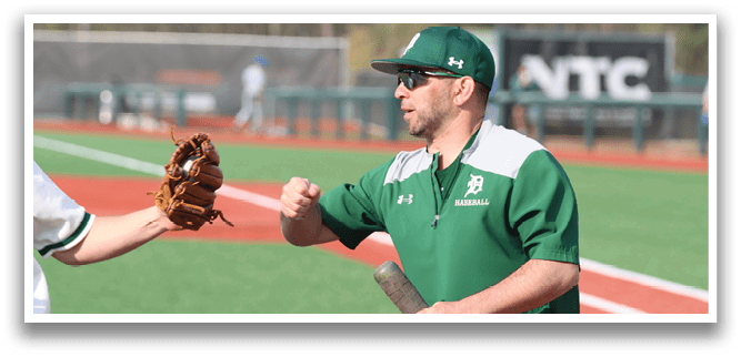 Two men on a baseball field, one holding a baseball glove and the other holding a baseball bat. Description generated by AI