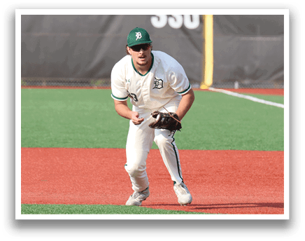 A baseball player is standing on the field with his glove on. Description generated by AI