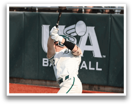 A baseball player is swinging a bat. Description generated by AI