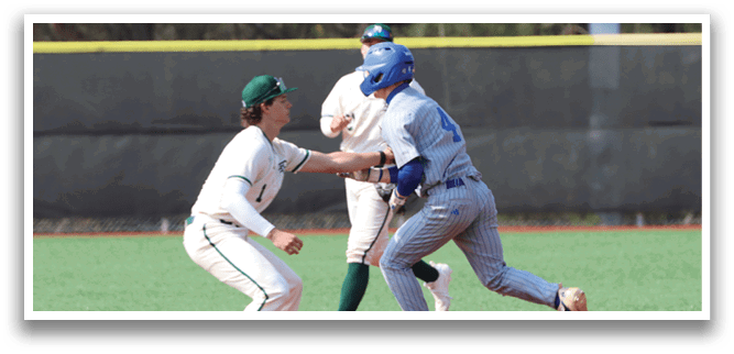 A baseball player in a blue helmet is running to a base. Description generated by AI