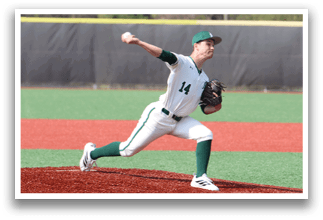 A man wearing a green and white uniform is holding a lacrosse stick and standing in front of a net. AI generated content