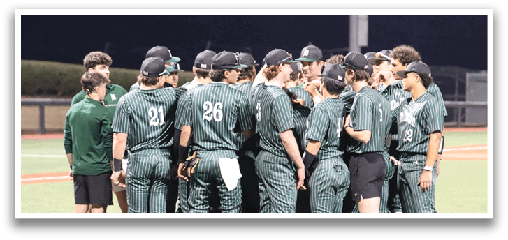 A group of baseball players wearing green and black uniforms. Description generated by AI