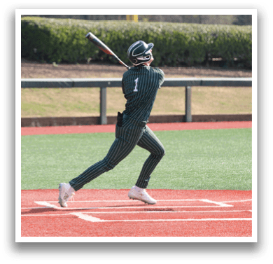 A baseball player is swinging a bat at a ball. Description generated by AI