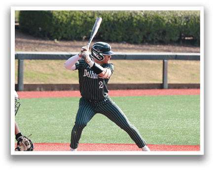 A baseball player is swinging a bat at a ball. Description generated by AI