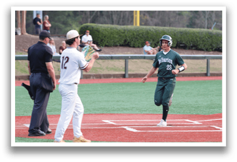 A baseball player is running to first base. Description generated by AI