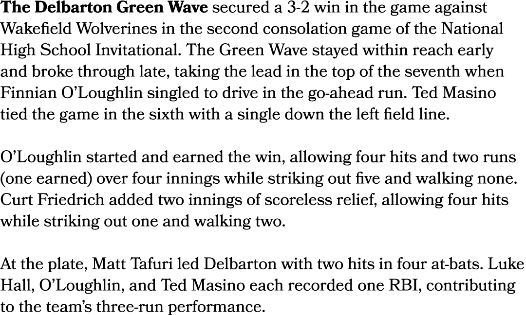 The Delbarton Green Wave secured a 3 2 win in the game against Wakefield Wolverines in the second consolation game of...