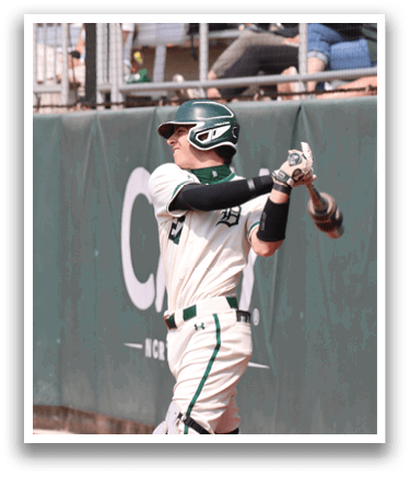 A baseball player is swinging a bat. Description generated by AI