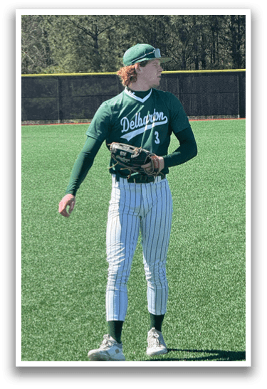 A baseball player wearing a green hat and a green and white uniform. Description generated by AI