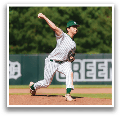 A baseball player is standing on the field. Description generated by AI