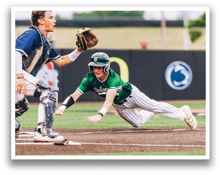 A baseball player is sliding into home plate. Description generated by AI