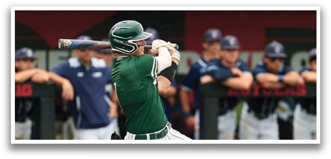 A baseball player is swinging a bat at a ball. Description generated by AI