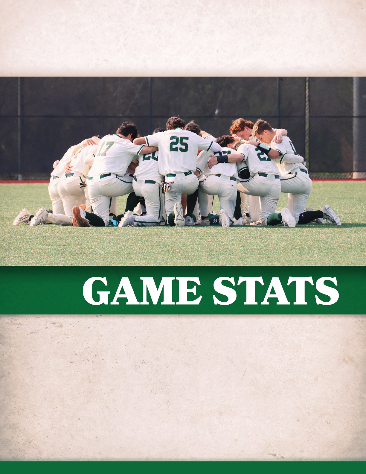 A group of baseball players kneeling on the field. Description generated by AI