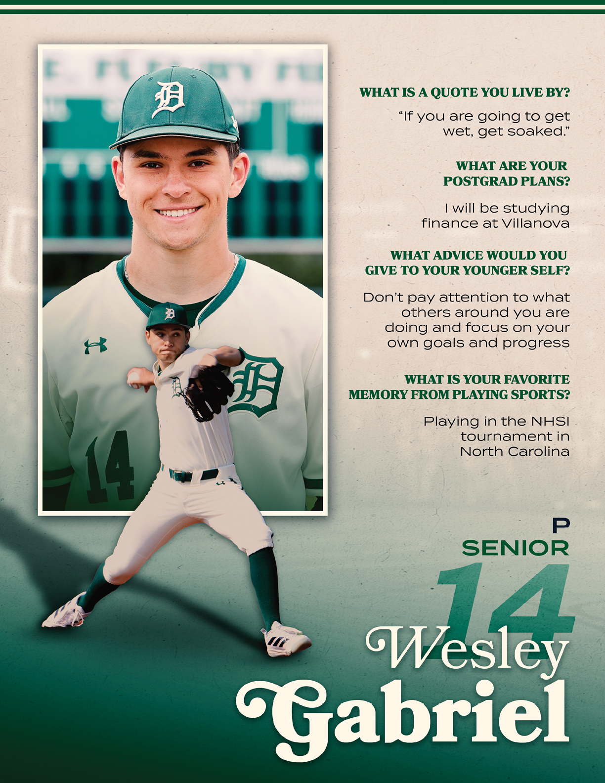 A baseball player named Wesley Gabriel poses for a picture. Description generated by AI