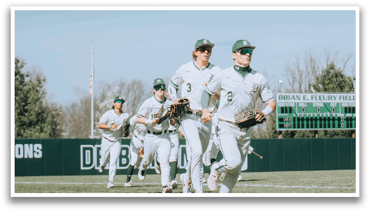 A group of baseball players running on the field. Description generated by AI