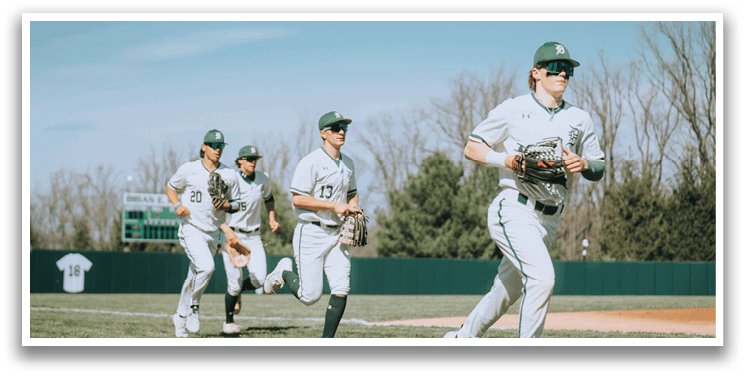 Three baseball players running on a field. Description generated by AI