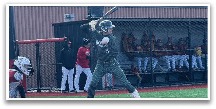 A baseball player is swinging a bat at a ball. Description generated by AI