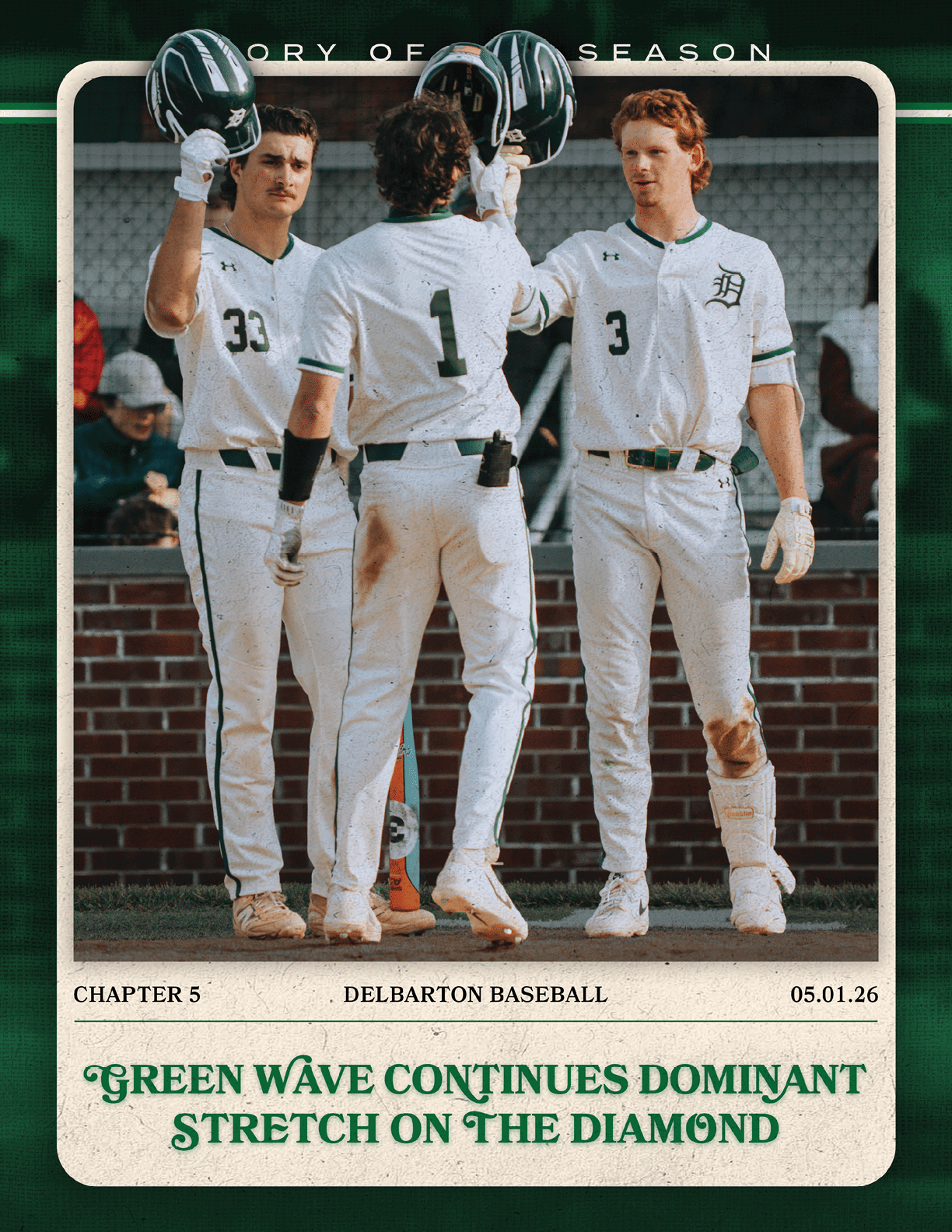 A baseball card with three men on it. Description generated by AI