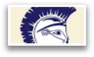 A blue and white spiked helmet. Description generated by AI