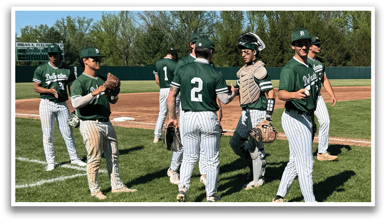 A group of baseball players walking off the field. Description generated by AI