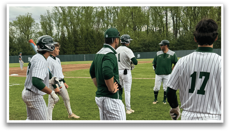 Baseball players on a field. Description generated by AI