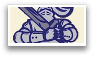 A blue and white logo of a knight. Description generated by AI