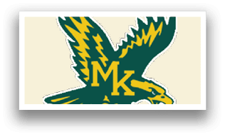 A green and yellow bird with the letters MK on its chest. Description generated by AI