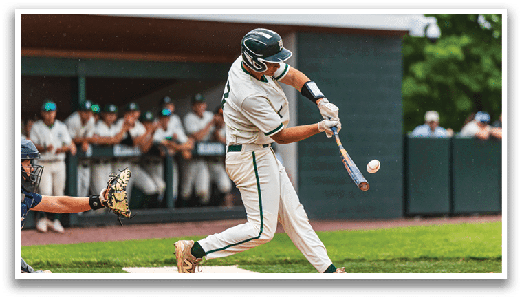 A baseball player is swinging a bat. Description generated by AI