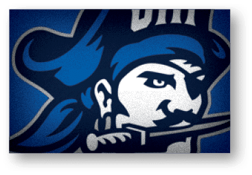 A blue and white pirate logo. Description generated by AI