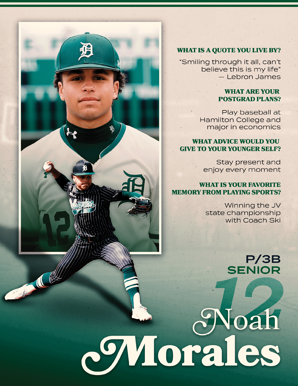 A baseball player named Noah Morales. Description generated by AI