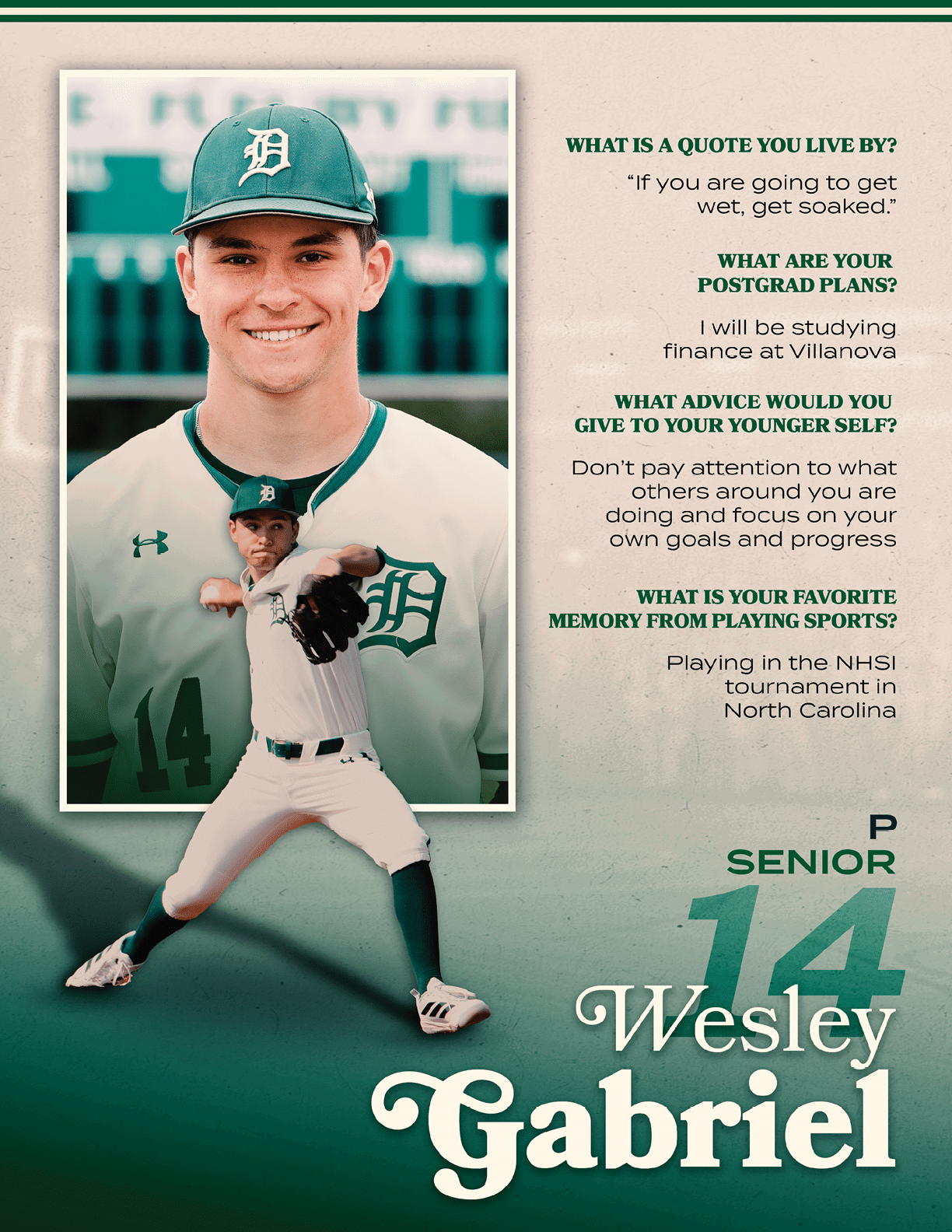 A baseball player named Wesley Gabriel poses for a picture. Description generated by AI