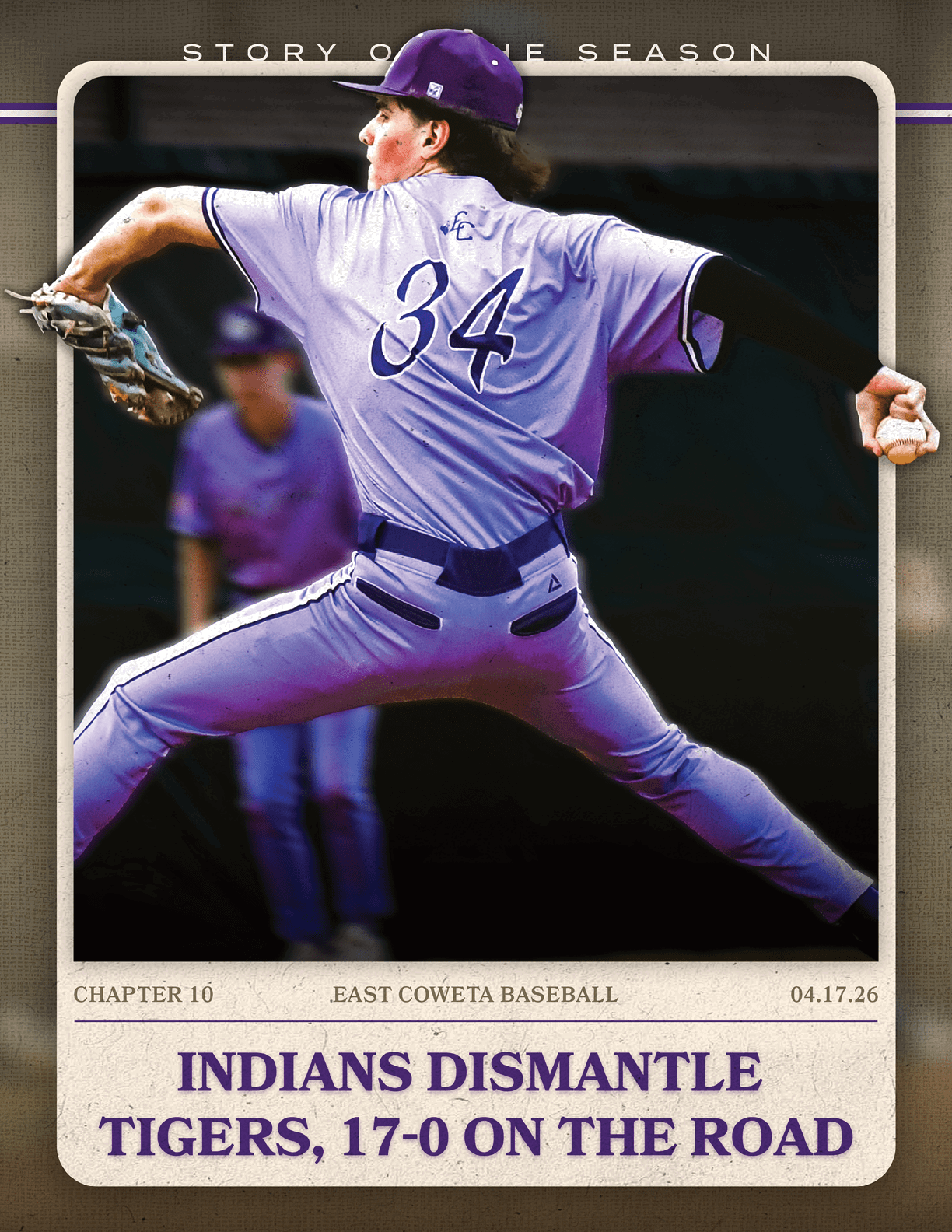 A baseball player is shown swinging a bat, with a catcher behind him. The image is described as a “Story of the Season" advertisement. AI generated content
