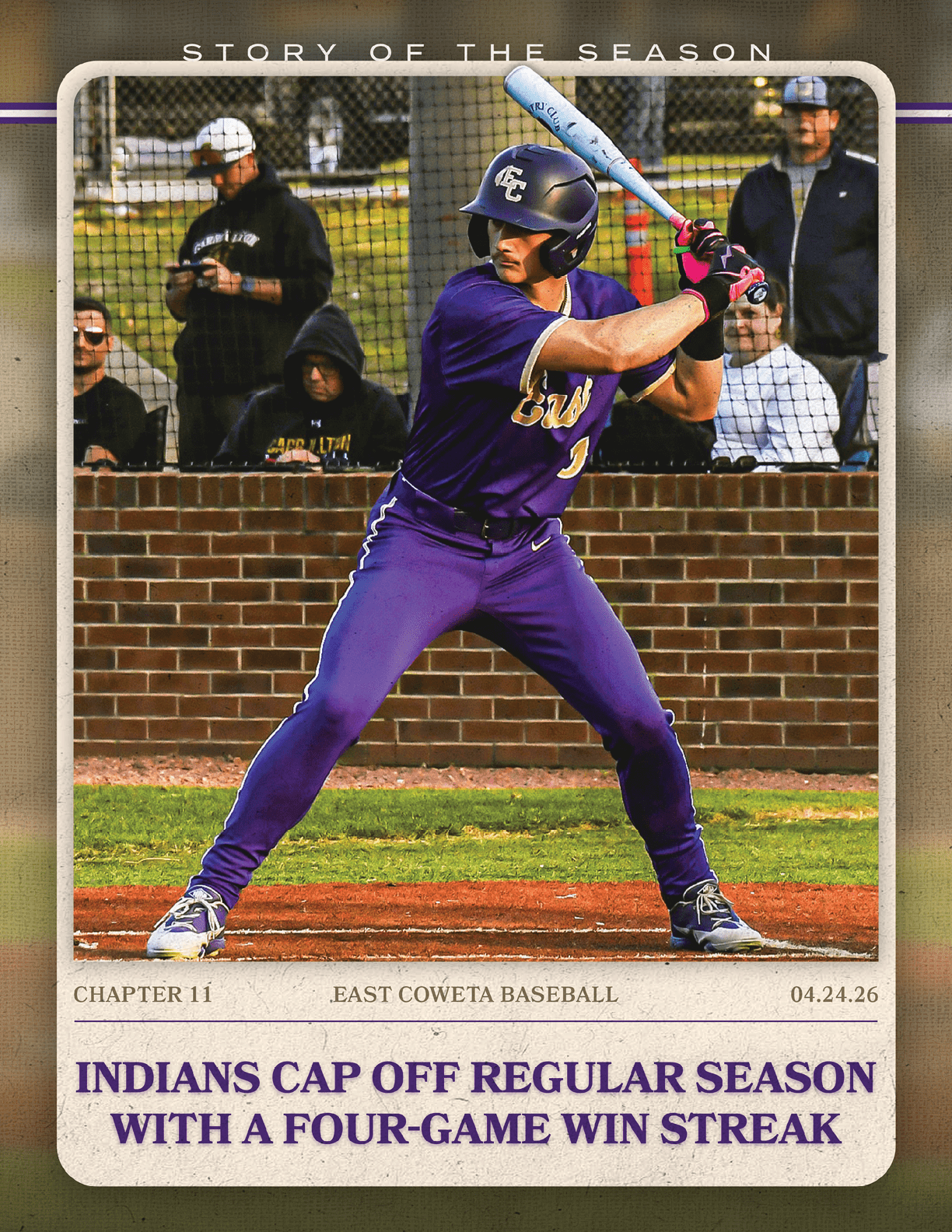 A baseball player is shown swinging a bat, with a catcher behind him. The image is described as a “Story of the Season" advertisement. AI generated content